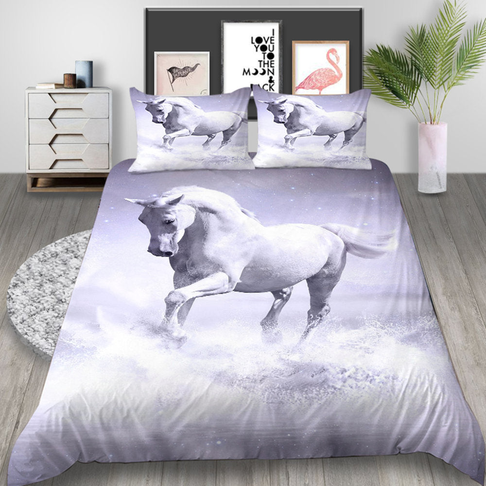 KTX-757075 Personalized 3D Digital Printed Horse Bedding - Polyester Fiber Quilt Cover Set