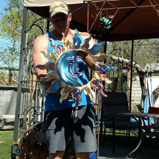 KTX-757843 Metal Sun Iron Craft for Indoor and Outdoor Geometric Decoration in Blue, Red, or Champagne - 280mm & 380mm Sizes