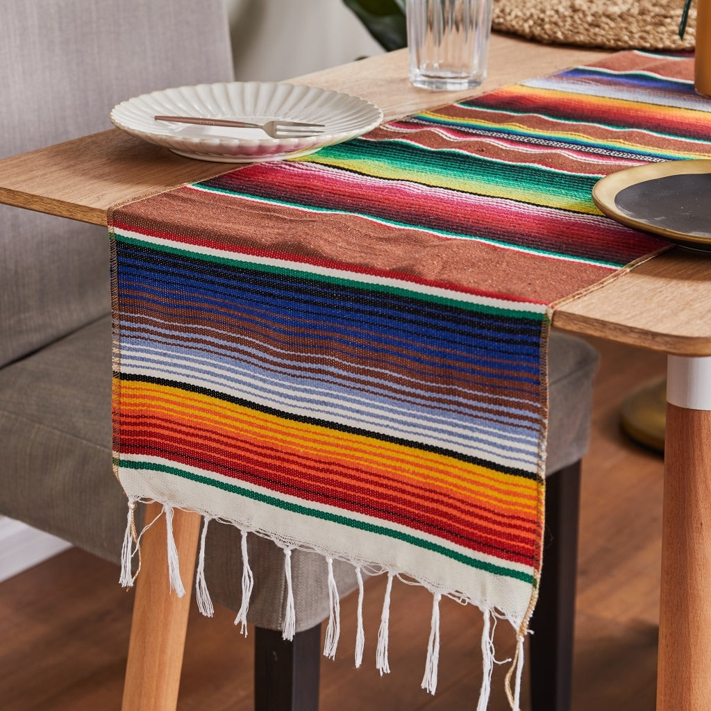 KTX-758995 Woven Cotton Tablecloth with Tassels - Versatile Beach Blanket, Picnic Mat & Home Decor
