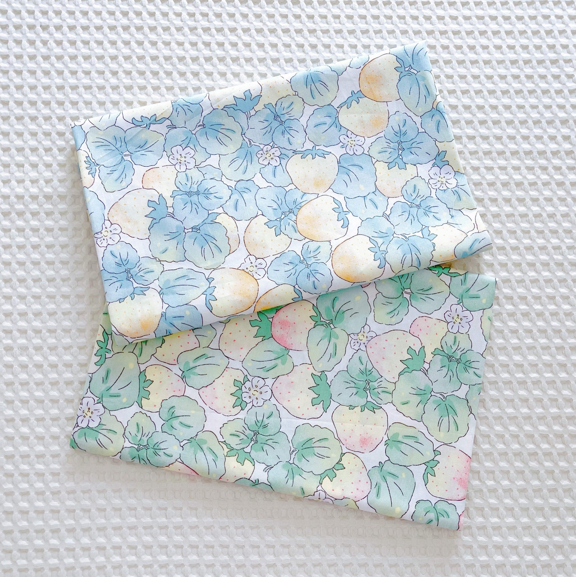 KTX-760019 Strawberry Print Cotton Twill Fabric - Green & Blue, 0.5m x 1.6m