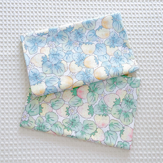 KTX-760019 Strawberry Print Cotton Twill Fabric - Green & Blue, 0.5m x 1.6m