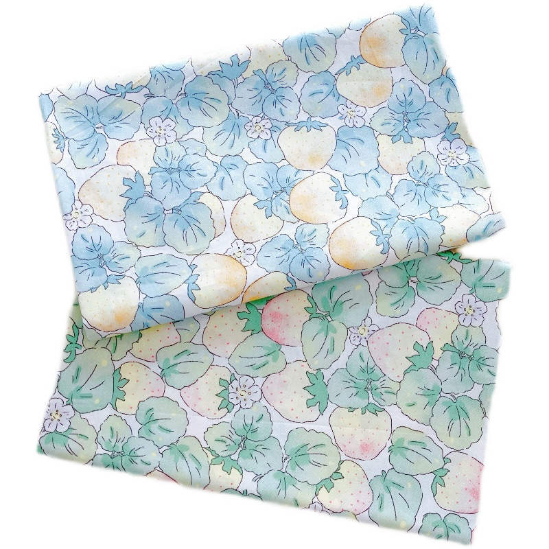 KTX-760019 Strawberry Print Cotton Twill Fabric - Green & Blue, 0.5m x 1.6m