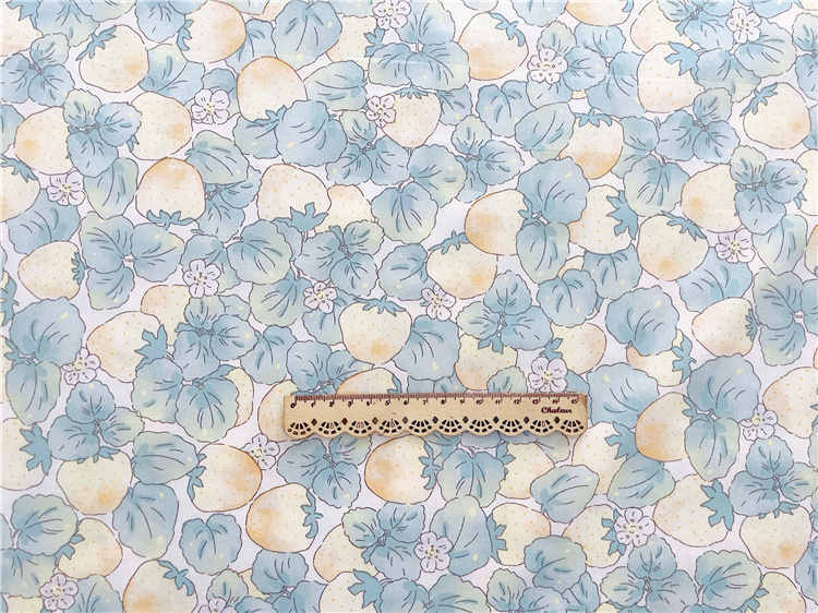 KTX-760019 Strawberry Print Cotton Twill Fabric - Green & Blue, 0.5m x 1.6m