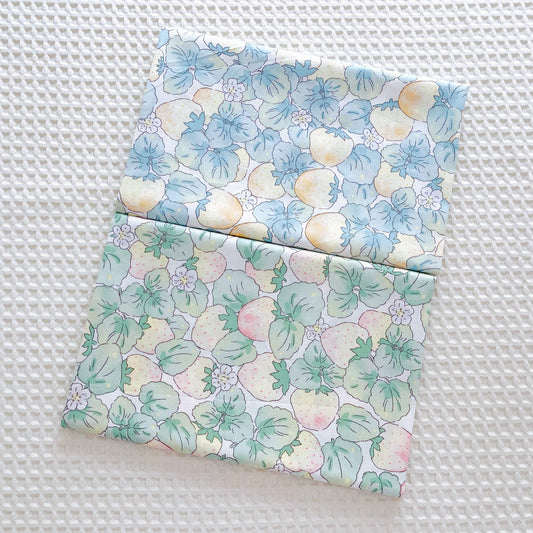 KTX-760019 Strawberry Print Cotton Twill Fabric - Green & Blue, 0.5m x 1.6m