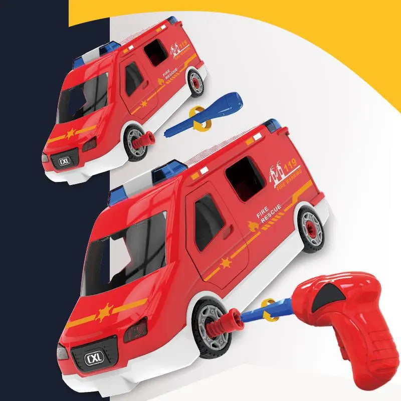 KTX-760467 DIY Building Block Set - Manually Assembled Fire Engine, Police Car, and Ambulance Toy for Kids