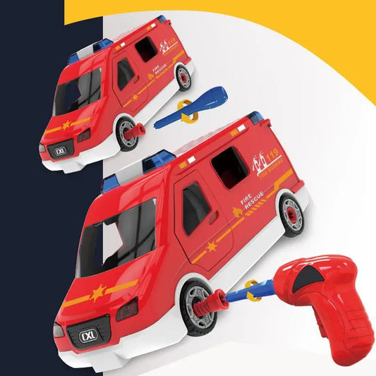 KTX-760467 DIY Building Block Set - Manually Assembled Fire Engine, Police Car, and Ambulance Toy for Kids