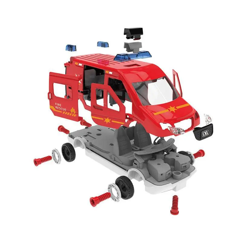 KTX-760467 DIY Building Block Set - Manually Assembled Fire Engine, Police Car, and Ambulance Toy for Kids