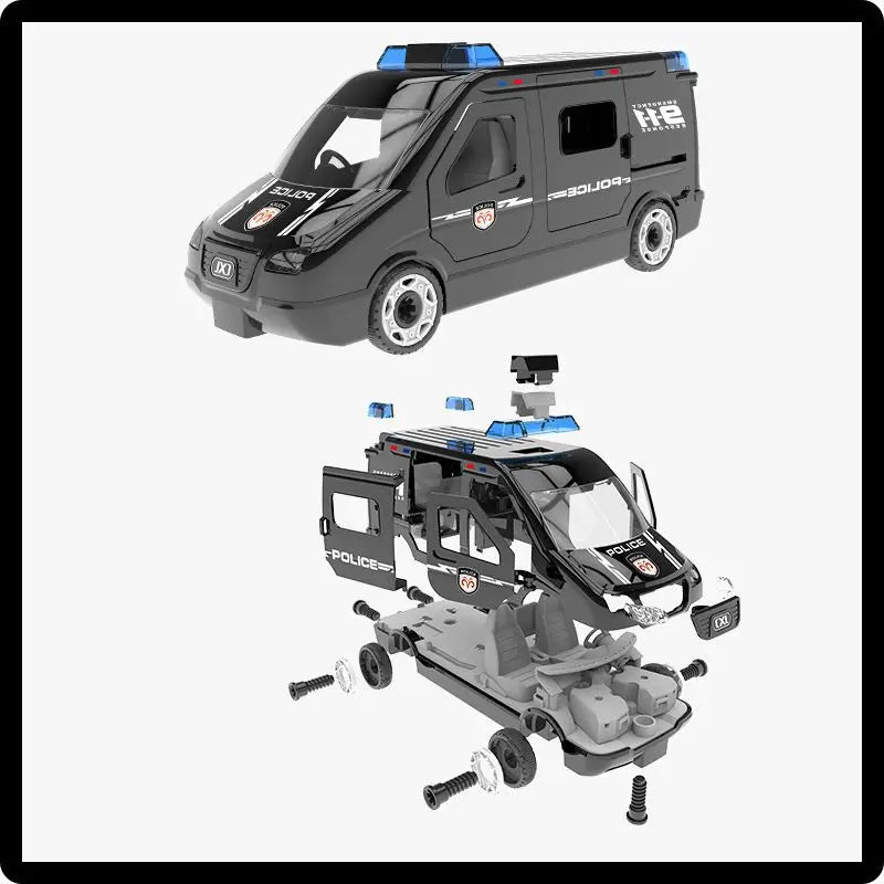 KTX-760467 DIY Building Block Set - Manually Assembled Fire Engine, Police Car, and Ambulance Toy for Kids