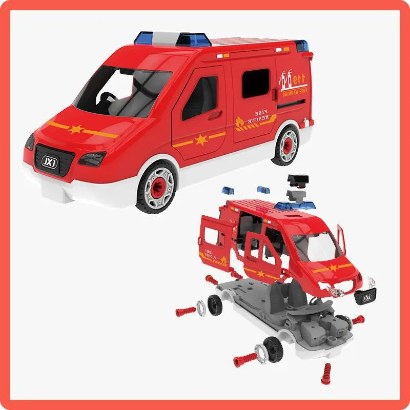 KTX-760467 DIY Building Block Set - Manually Assembled Fire Engine, Police Car, and Ambulance Toy for Kids