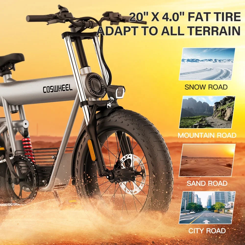 KTX-760915 20" Fat Tire Electric Bike with 1500W Motor, 20AH Battery, Hydraulic Brakes, and 7-Speed Gear System