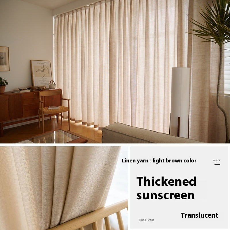 KTX-760915 Sunshade Nontransparent Curtain in Hemp Yarn - Modern Minimalist Design, Multiple Sizes Available