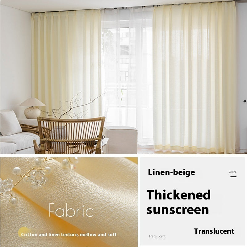 KTX-760915 Sunshade Nontransparent Curtain in Hemp Yarn - Modern Minimalist Design, Multiple Sizes Available