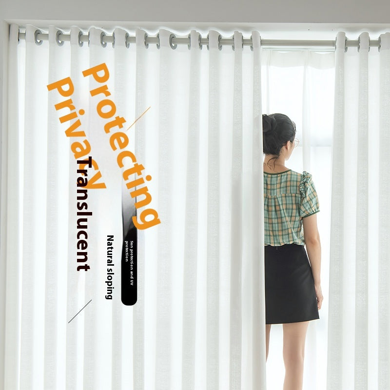 KTX-760915 Sunshade Nontransparent Curtain in Hemp Yarn - Modern Minimalist Design, Multiple Sizes Available
