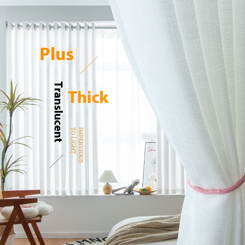 KTX-760915 Sunshade Nontransparent Curtain in Hemp Yarn - Modern Minimalist Design, Multiple Sizes Available