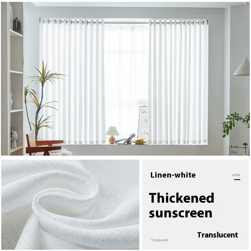 KTX-760915 Sunshade Nontransparent Curtain in Hemp Yarn - Modern Minimalist Design, Multiple Sizes Available