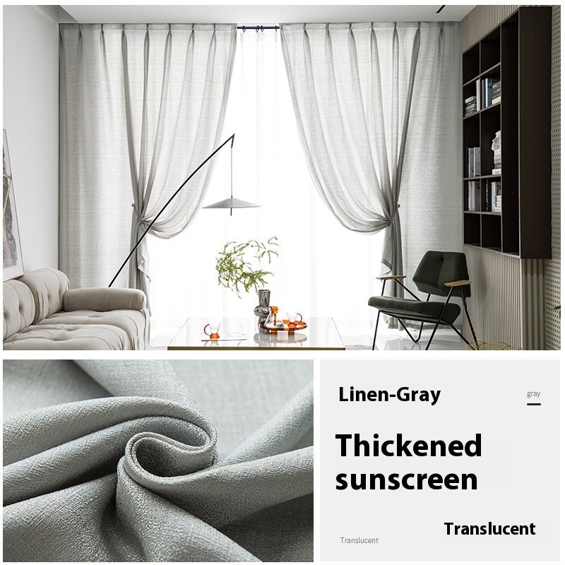 KTX-760915 Sunshade Nontransparent Curtain in Hemp Yarn - Modern Minimalist Design, Multiple Sizes Available