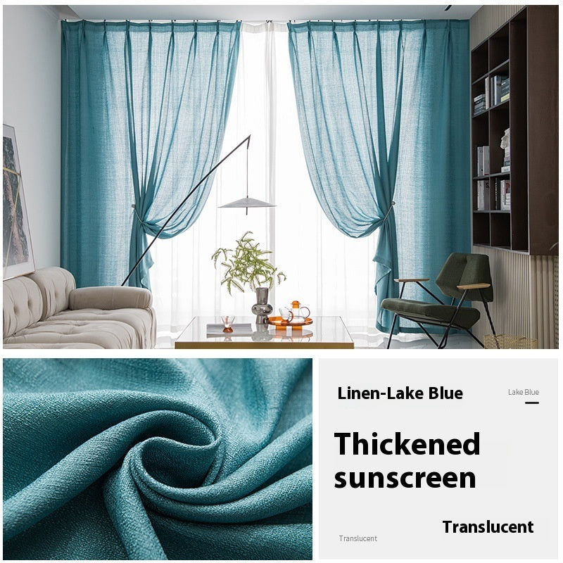 KTX-760915 Sunshade Nontransparent Curtain in Hemp Yarn - Modern Minimalist Design, Multiple Sizes Available