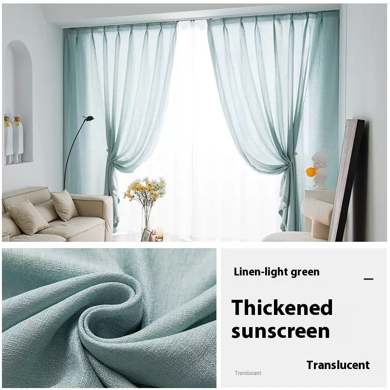 KTX-760915 Sunshade Nontransparent Curtain in Hemp Yarn - Modern Minimalist Design, Multiple Sizes Available