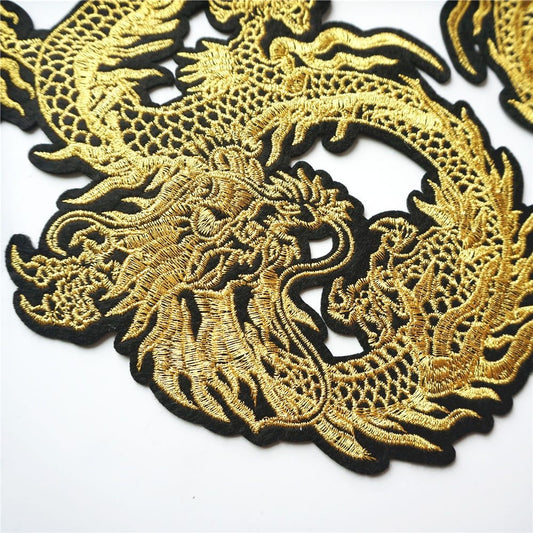 KTX-761043 Embroidered Gold Thread Auspicious Dragon Accessories for Clothing, Bags, and Decor