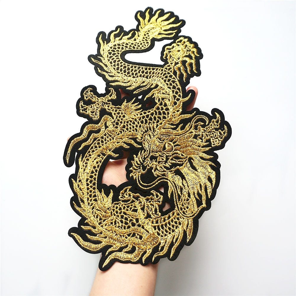 KTX-761043 Embroidered Gold Thread Auspicious Dragon Accessories for Clothing, Bags, and Decor