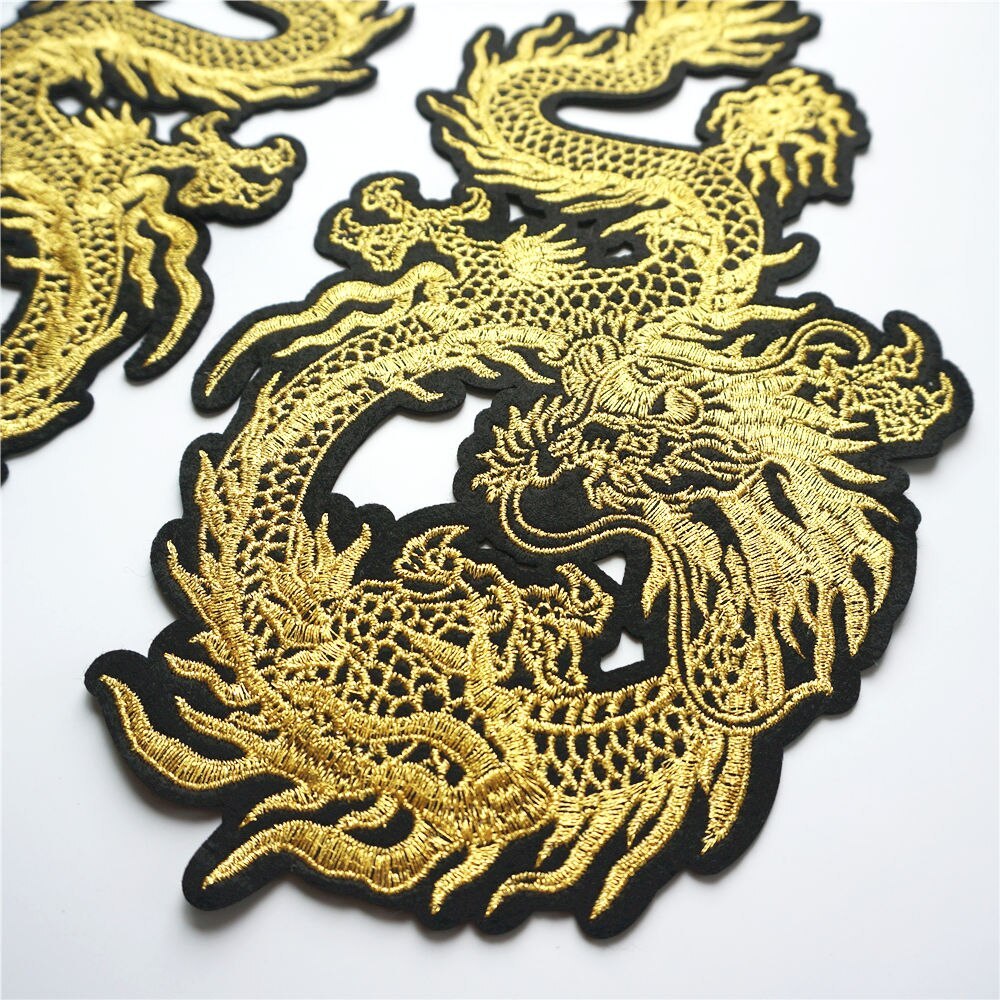KTX-761043 Embroidered Gold Thread Auspicious Dragon Accessories for Clothing, Bags, and Decor