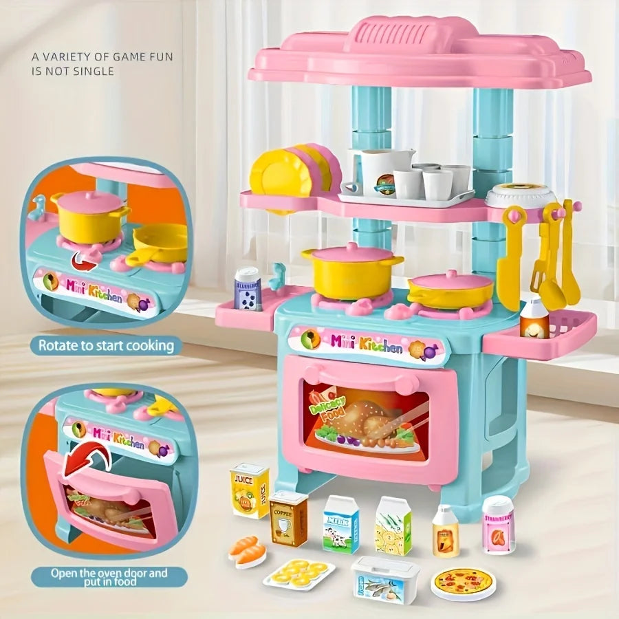 KTX-761043 Mini Kitchen Playset for Kids - Portable Food and Cooking Toy Set, Age 2 to 13 Years, Plastic Kitchen Accessories