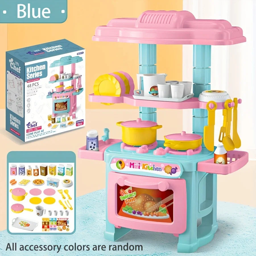 KTX-761043 Mini Kitchen Playset for Kids - Portable Food and Cooking Toy Set, Age 2 to 13 Years, Plastic Kitchen Accessories
