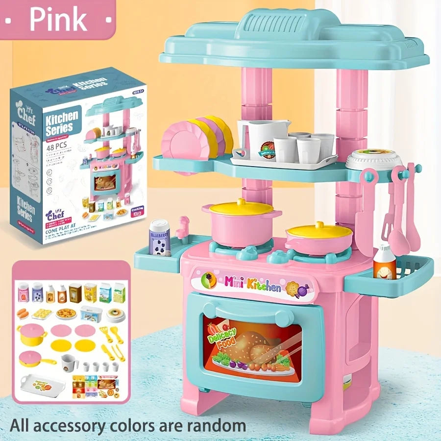 KTX-761043 Mini Kitchen Playset for Kids - Portable Food and Cooking Toy Set, Age 2 to 13 Years, Plastic Kitchen Accessories