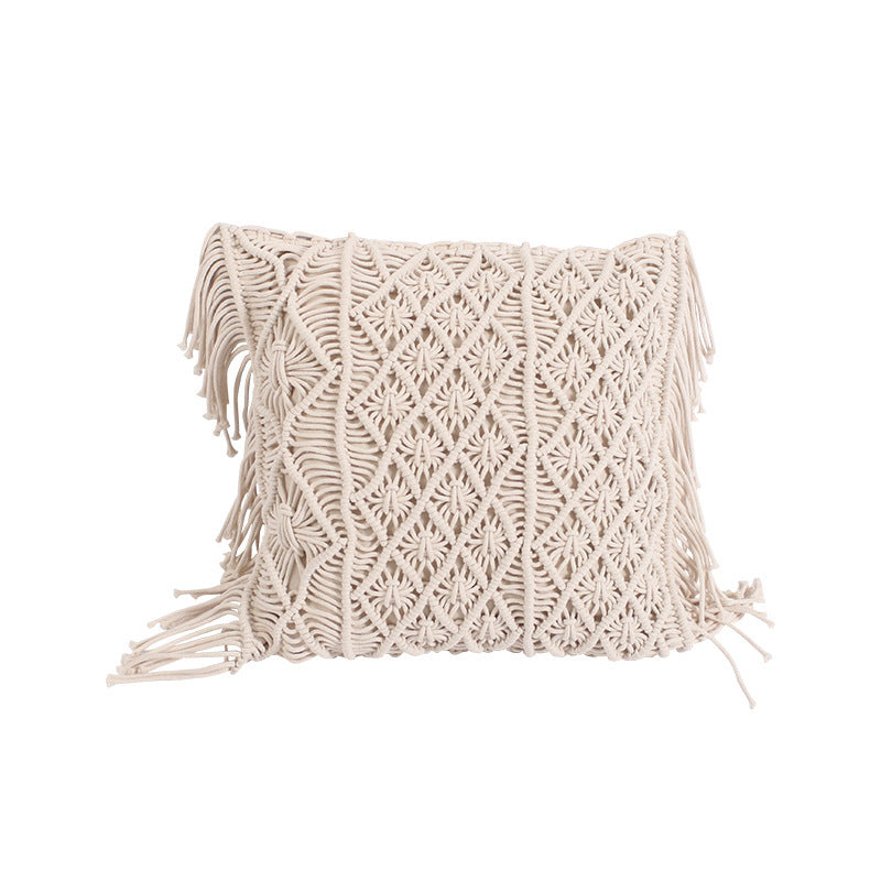 KTX-762323 Hand-woven Cotton Braid Rope Tassel Cushion Pillow in Multiple Colors