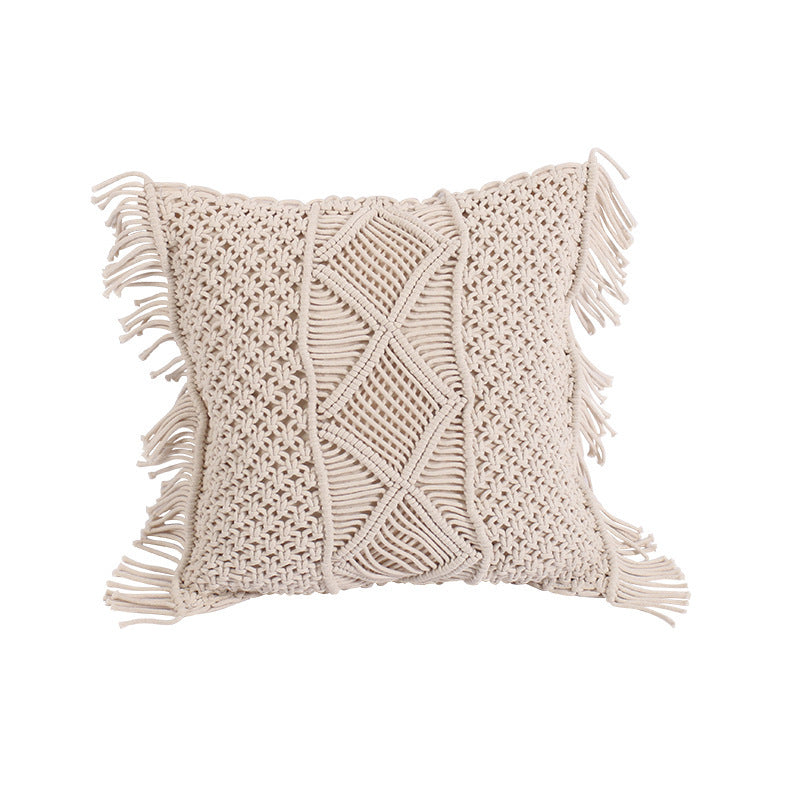 KTX-762323 Hand-woven Cotton Braid Rope Tassel Cushion Pillow in Multiple Colors