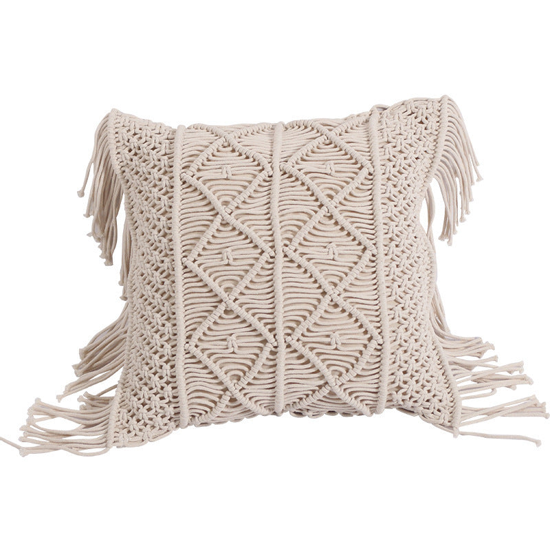 KTX-762323 Hand-woven Cotton Braid Rope Tassel Cushion Pillow in Multiple Colors