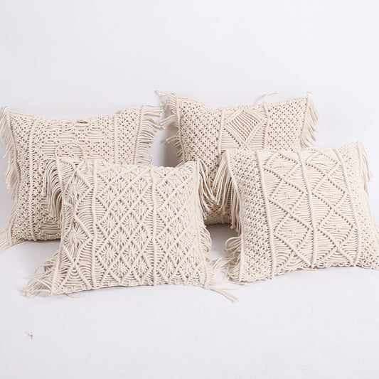 KTX-762323 Hand-woven Cotton Braid Rope Tassel Cushion Pillow in Multiple Colors