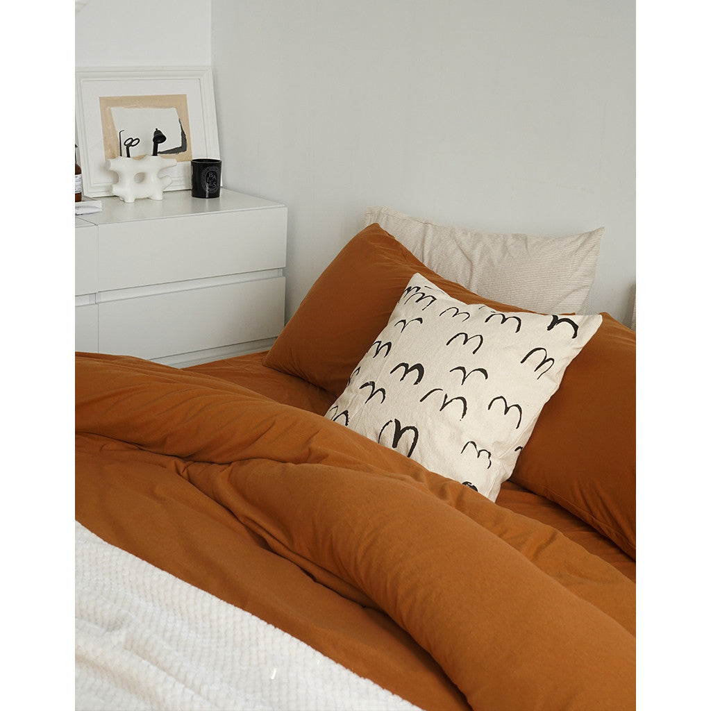 KTX-762515 Caramel Knitted Cotton Bedding Set - Skin-Friendly, 4-Piece Nude Collection for Various Bed Sizes