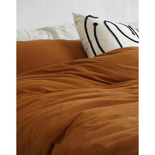 KTX-762515 Caramel Knitted Cotton Bedding Set - Skin-Friendly, 4-Piece Nude Collection for Various Bed Sizes