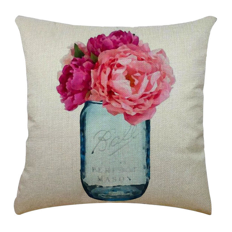 KTX-763347 Bicycle Illustration Linen Pillow Cover with Floral Design - Modern Cushion 40x40cm & 45x45cm