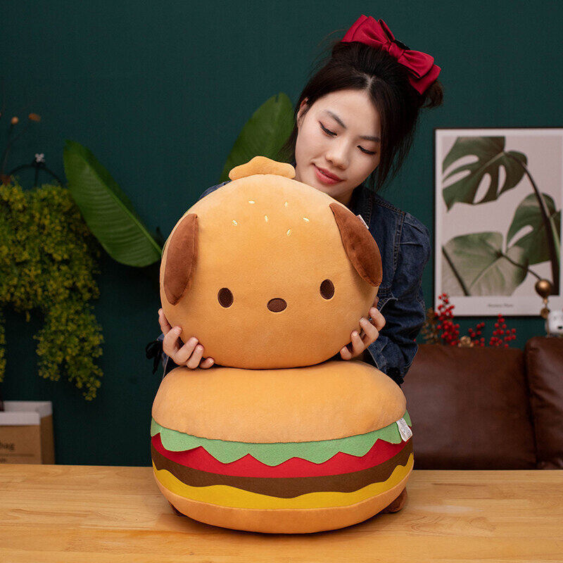 KTX-763475 Puppy Hamburger Plush Pillow Cushion for Kids' Room Decoration, 33cm or 40cm