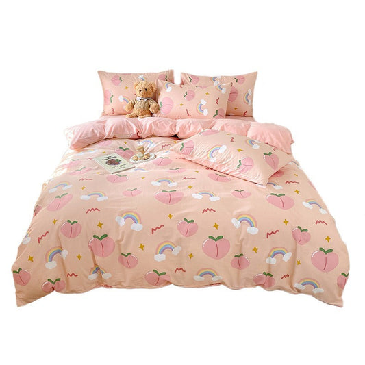 KTX-763667 Coral Velvet Bedding Set with Plant Floral Pattern - 4-Piece Cotton Flannel Sheets for Various Bed Sizes