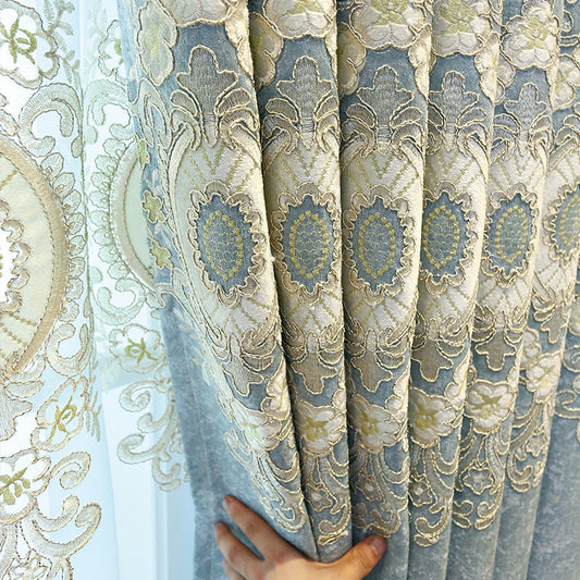 KTX-764371 Elegant European Classical Embroidered Curtains for Living Room and Bedroom – High Shading 70%-90%