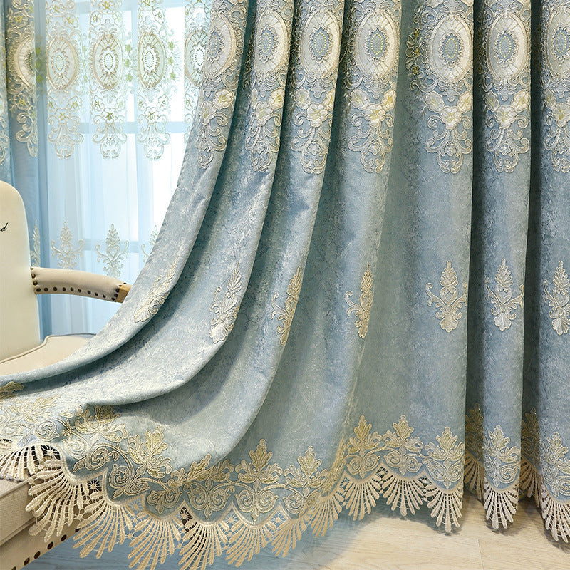 KTX-764371 Elegant European Classical Embroidered Curtains for Living Room and Bedroom – High Shading 70%-90%