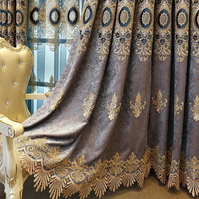 KTX-764371 Elegant European Classical Embroidered Curtains for Living Room and Bedroom – High Shading 70%-90%