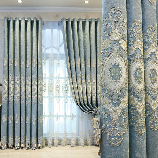 KTX-764371 Elegant European Classical Embroidered Curtains for Living Room and Bedroom – High Shading 70%-90%