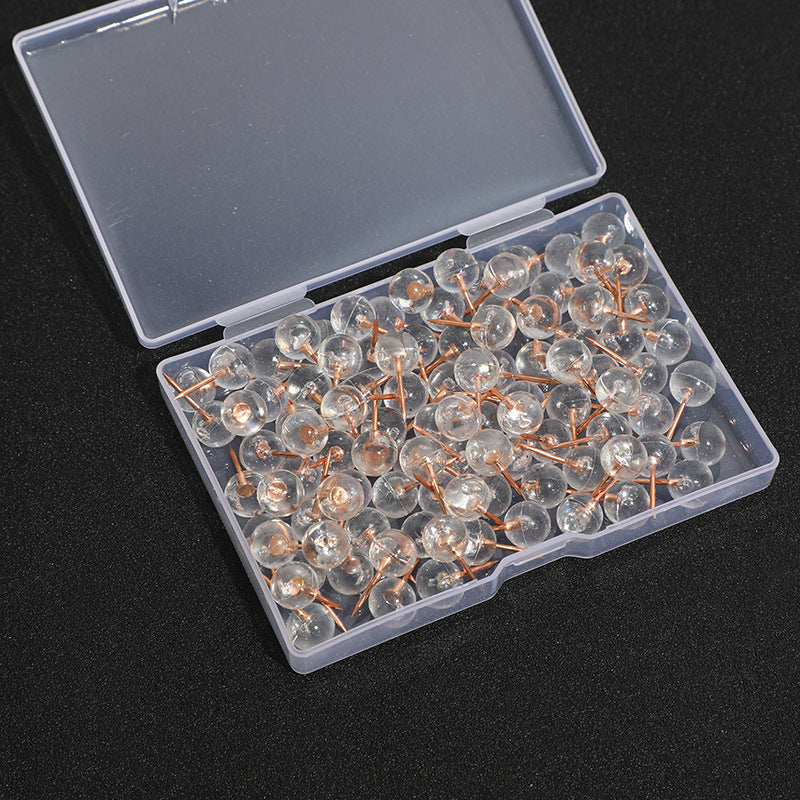 KTX-764499 Transparent Round Ball Push Pins - 100 pcs in Rose Gold, Gold, Silver Options for Office & Craft Use