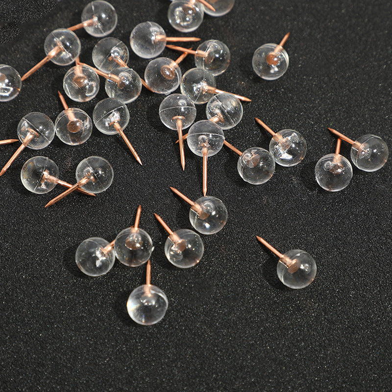 KTX-764499 Transparent Round Ball Push Pins - 100 pcs in Rose Gold, Gold, Silver Options for Office & Craft Use