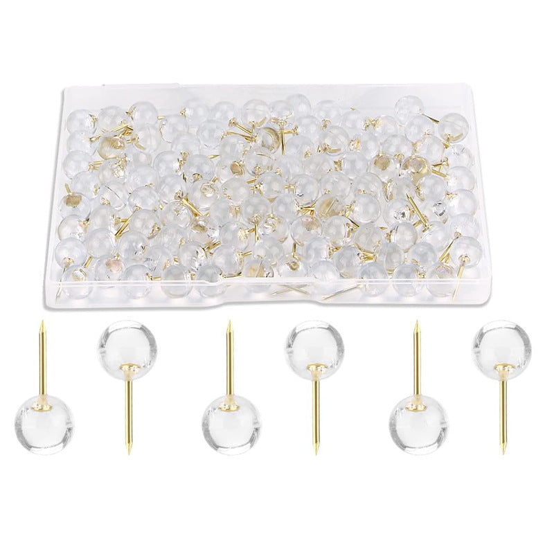 KTX-764499 Transparent Round Ball Push Pins - 100 pcs in Rose Gold, Gold, Silver Options for Office & Craft Use