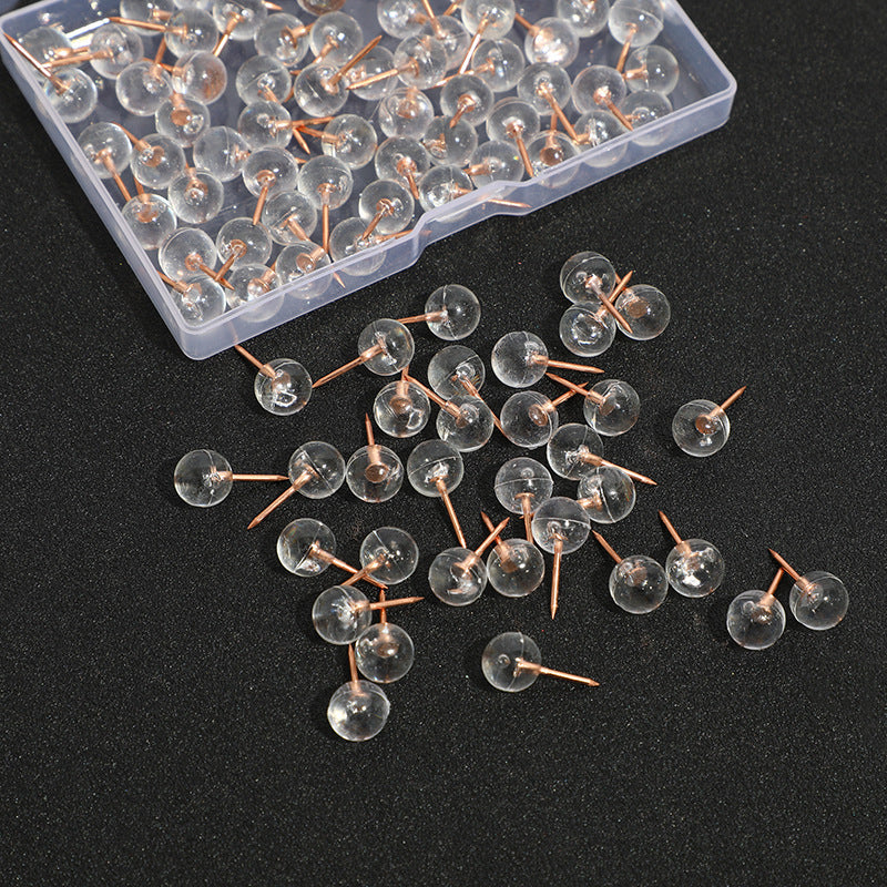KTX-764499 Transparent Round Ball Push Pins - 100 pcs in Rose Gold, Gold, Silver Options for Office & Craft Use