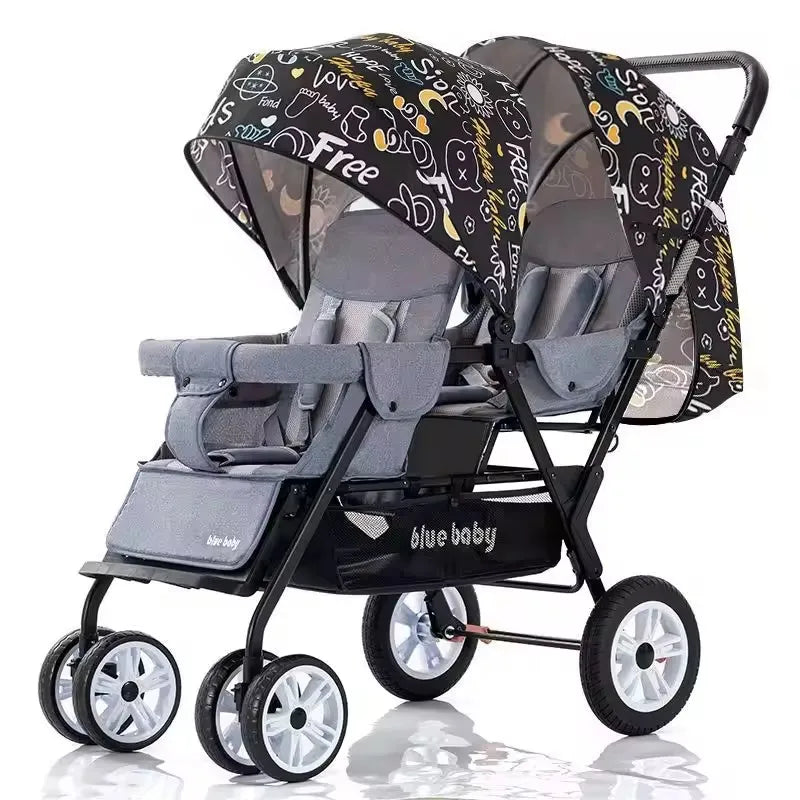 KTX-765011 Lightweight Folding Twin Baby Stroller with Adjustable Seating Options for Infants and Toddlers