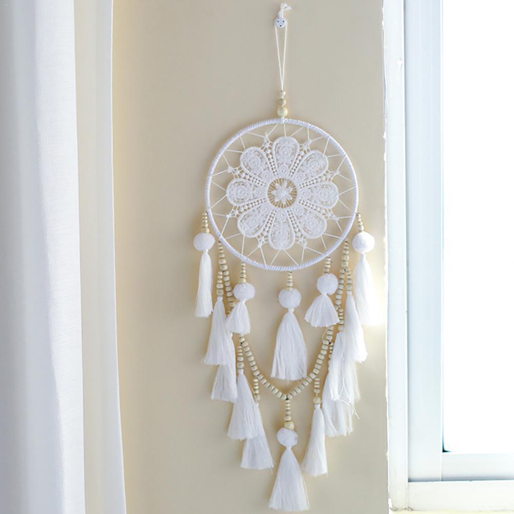 KTX-765523 Romantic Wall Dream Catcher with Wooden Beads and Tassels for Living Room and Bedroom Decor