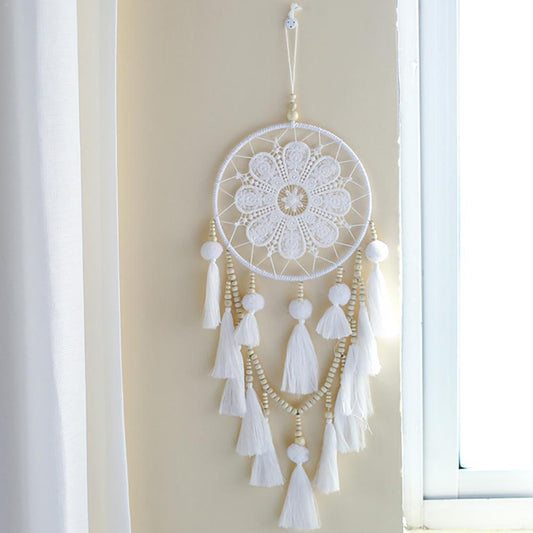 KTX-765523 Romantic Wall Dream Catcher with Wooden Beads and Tassels for Living Room and Bedroom Decor
