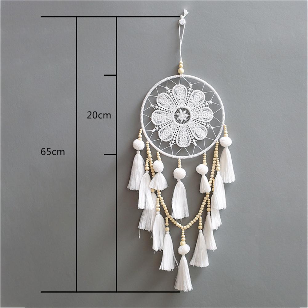 KTX-765523 Romantic Wall Dream Catcher with Wooden Beads and Tassels for Living Room and Bedroom Decor