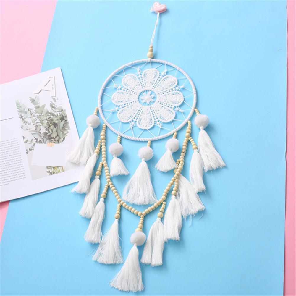 KTX-765523 Romantic Wall Dream Catcher with Wooden Beads and Tassels for Living Room and Bedroom Decor